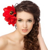 Beautiful woman with  red flowers